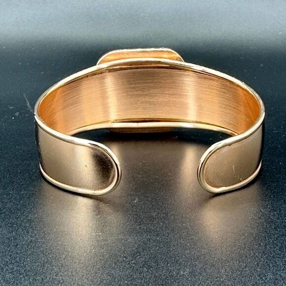 Pink Quartz Cuff Bronze Italy Bracelet Signed - Picture 7 of 8